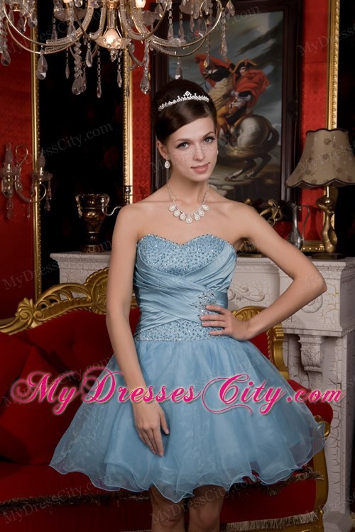 A-line Mini-length Beading Light Blue Homecoming Dress for 2014