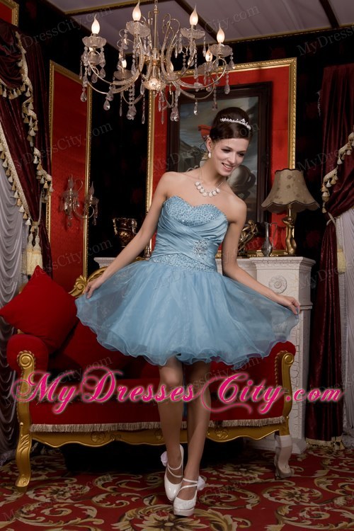 A-line Mini-length Beading Light Blue Homecoming Dress for 2014