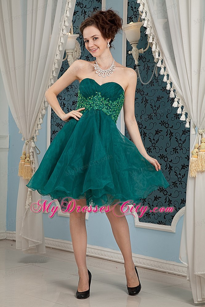 A-line Dark Green Sweetheart Appliques Mini Homecoming Dress