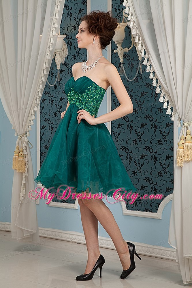 A-line Dark Green Sweetheart Appliques Mini Homecoming Dress