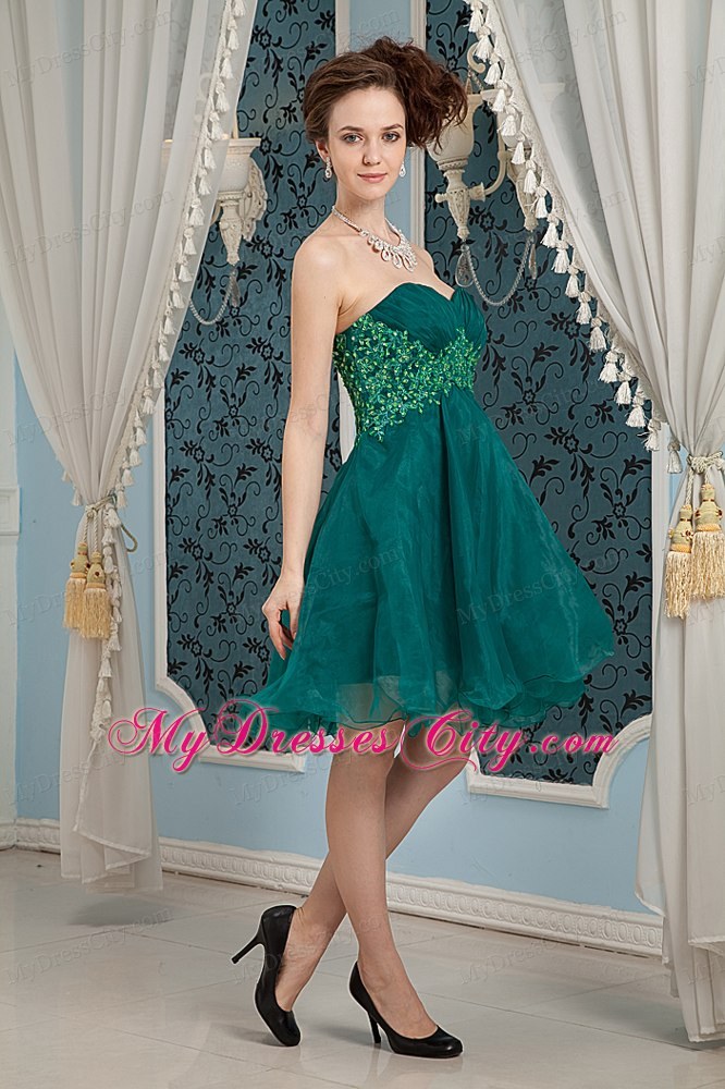 A-line Dark Green Sweetheart Appliques Mini Homecoming Dress