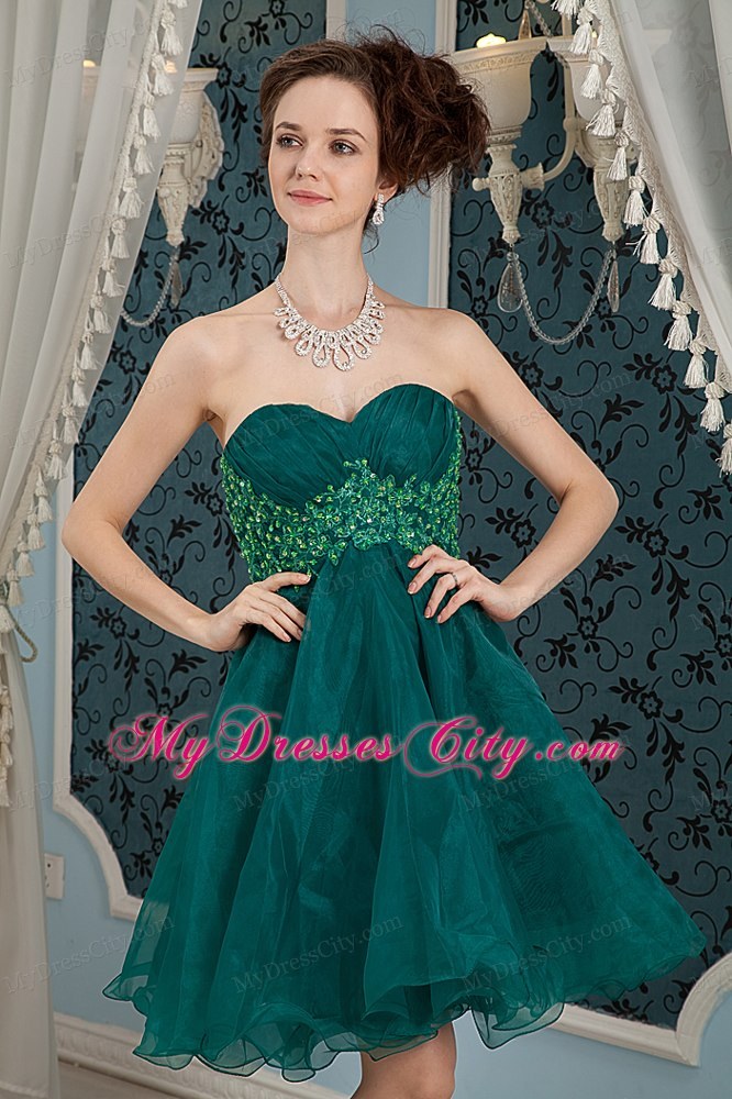 A-line Dark Green Sweetheart Appliques Mini Homecoming Dress