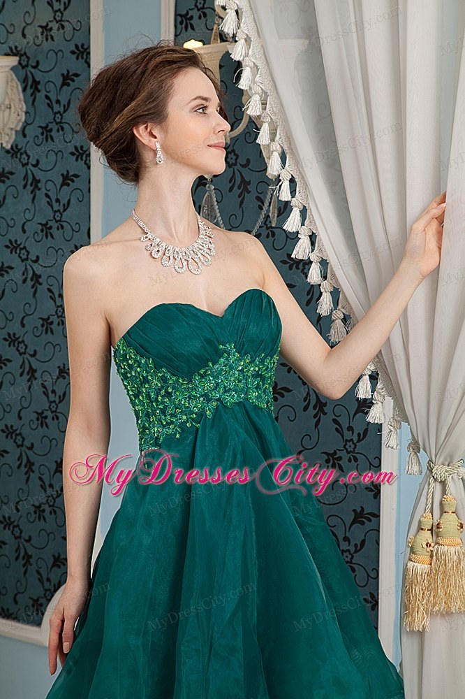 A-line Dark Green Sweetheart Appliques Mini Homecoming Dress