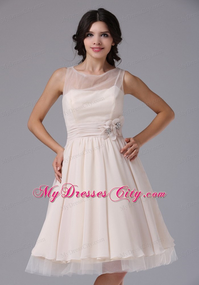 Bateau Knee-length Tulle Homecoming Dress with Hand Made Flowers