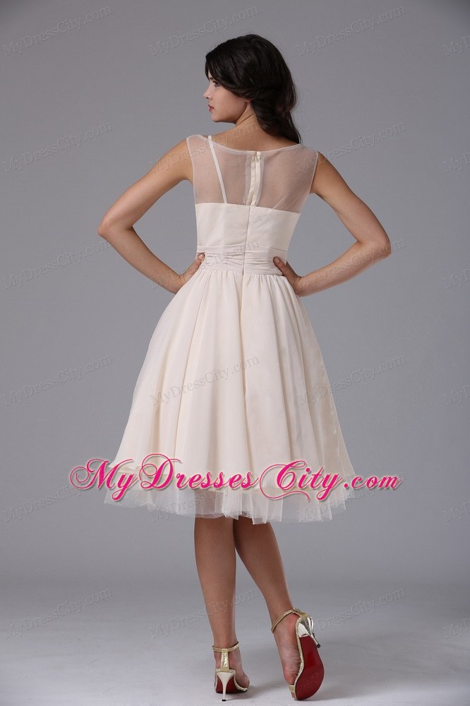 Bateau Knee-length Tulle Homecoming Dress with Hand Made Flowers