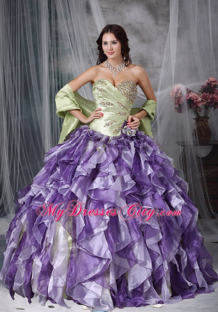 Colorful Sweetheart Beaded Quinceanea Dress with Ruffles