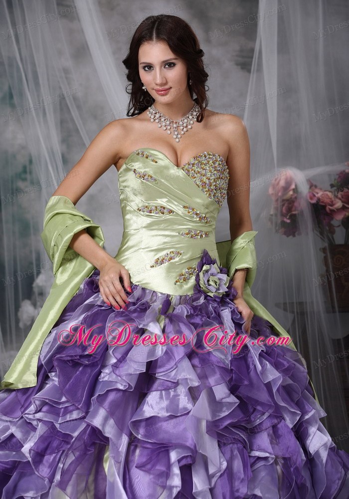 Colorful Sweetheart Beaded Quinceanea Dress with Ruffles