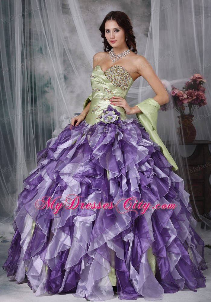 Colorful Sweetheart Beaded Quinceanea Dress with Ruffles