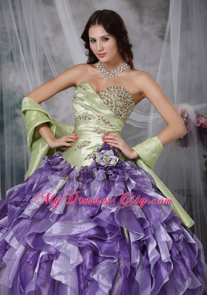 Colorful Sweetheart Beaded Quinceanea Dress with Ruffles