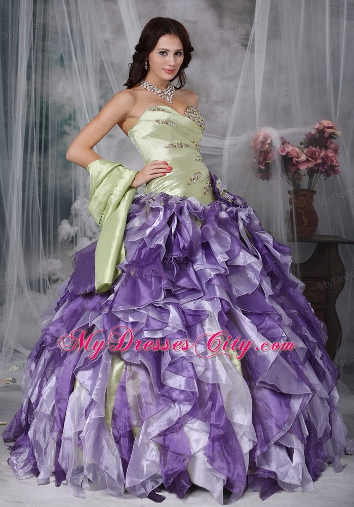 Colorful Sweetheart Beaded Quinceanea Dress with Ruffles