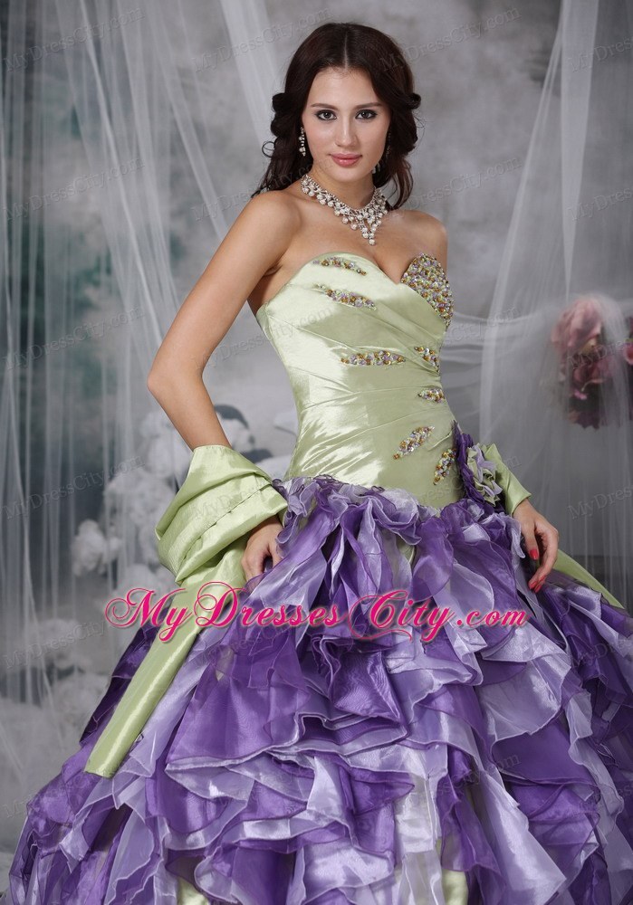 Colorful Sweetheart Beaded Quinceanea Dress with Ruffles