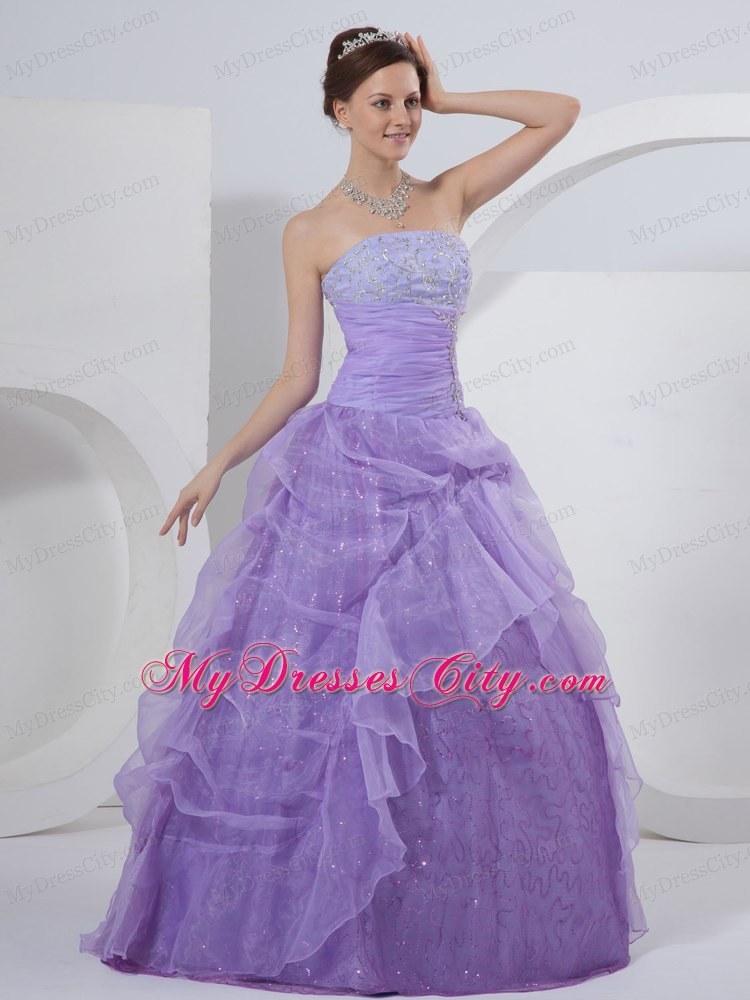 Lavender Strapless Sequined Quinceanea Dress with Embroidery