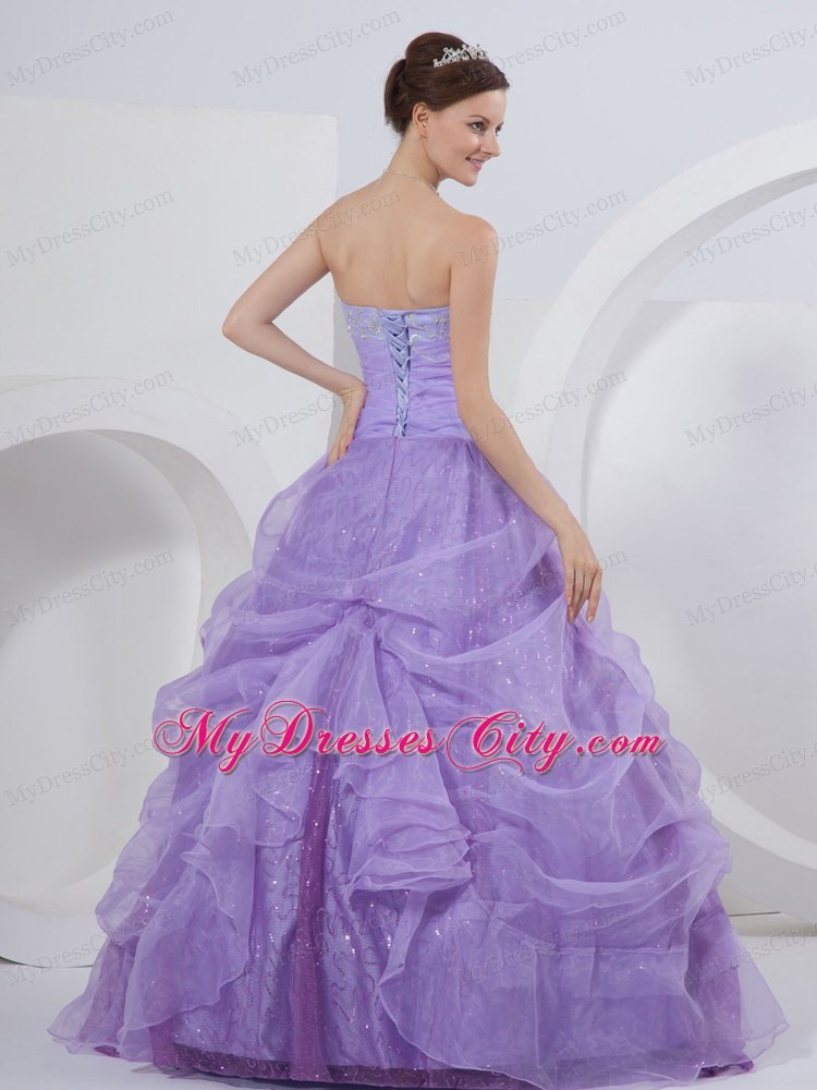 Lavender Strapless Sequined Quinceanea Dress with Embroidery