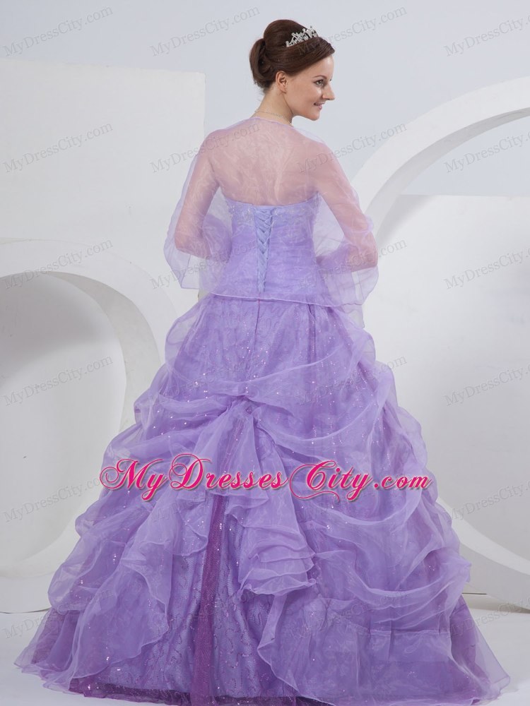 Lavender Strapless Sequined Quinceanea Dress with Embroidery