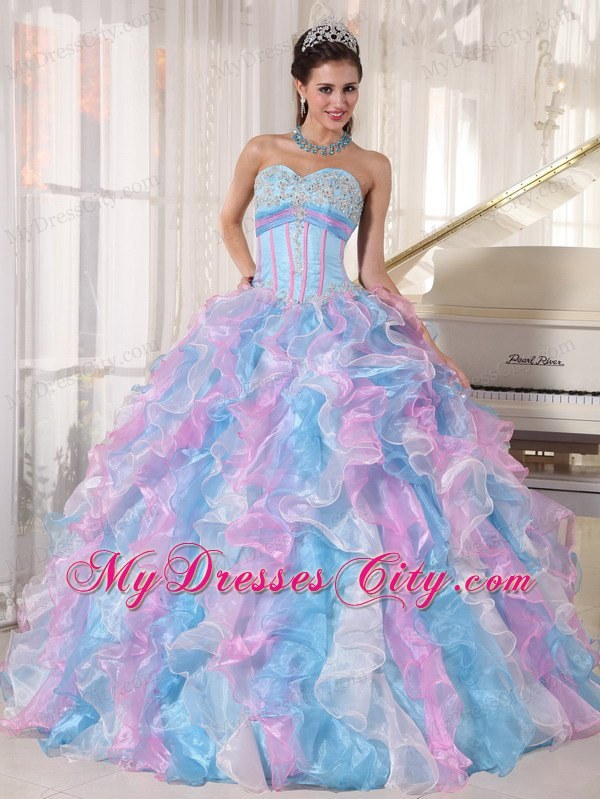 Sweetheart Multi-color Organza Sweet 15 Dresses with Appliques