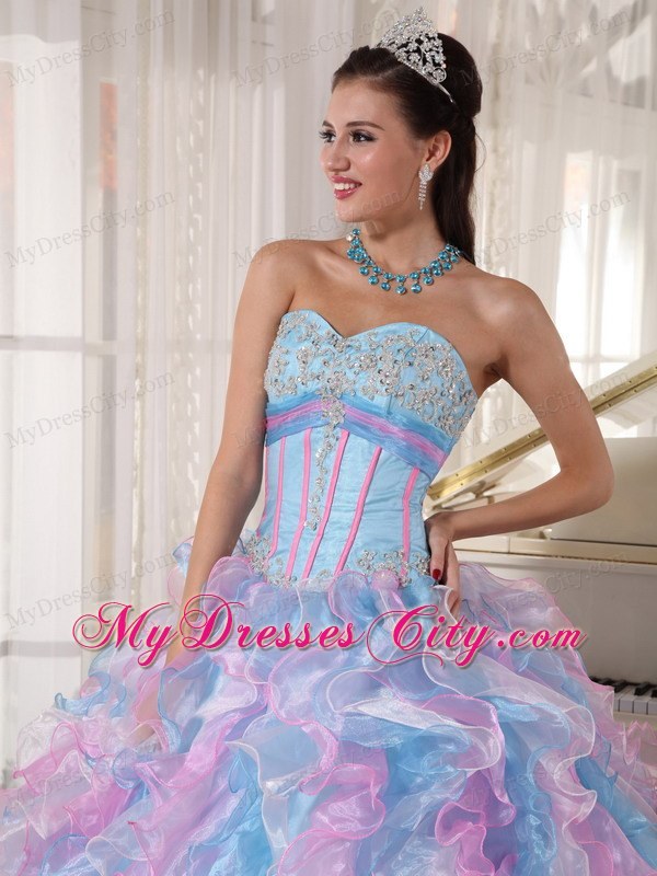 Sweetheart Multi-color Organza Sweet 15 Dresses with Appliques