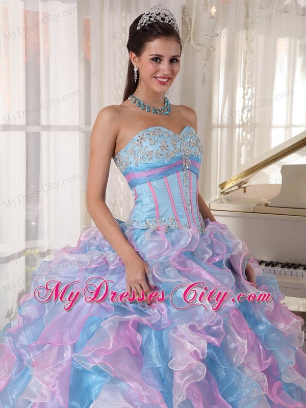 Sweetheart Multi-color Organza Sweet 15 Dresses with Appliques