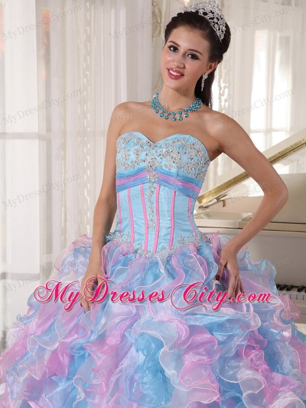 Sweetheart Multi-color Organza Sweet 15 Dresses with Appliques