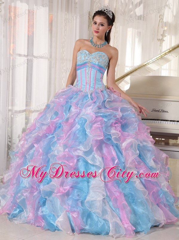 Sweetheart Multi-color Organza Sweet 15 Dresses with Appliques