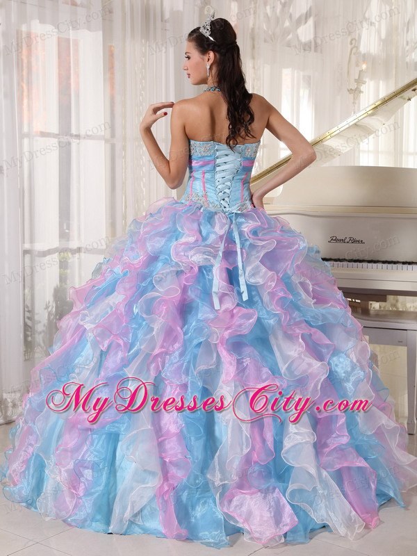 Sweetheart Multi-color Organza Sweet 15 Dresses with Appliques