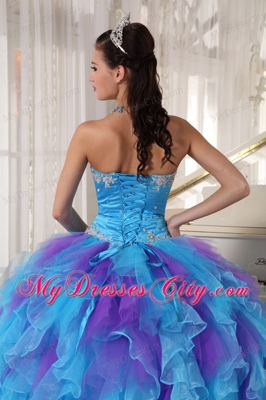 Blue and Purple Strapless Appliqued Quinceanera Dresses