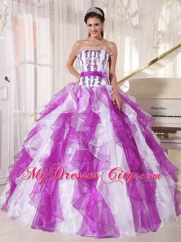 Strapless Colorful Organza Quinceanera Dress Beaded