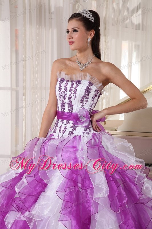 Strapless Colorful Organza Quinceanera Dress Beaded