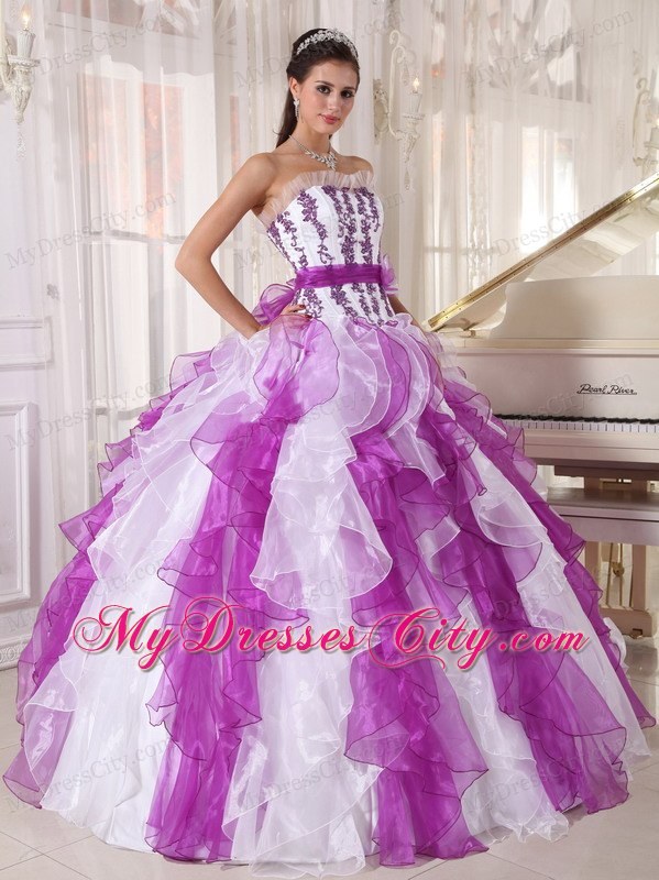 Strapless Colorful Organza Quinceanera Dress Beaded