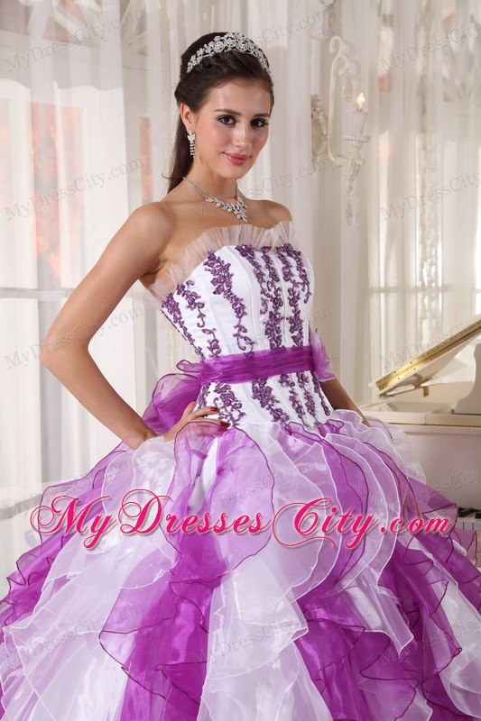 Strapless Colorful Organza Quinceanera Dress Beaded