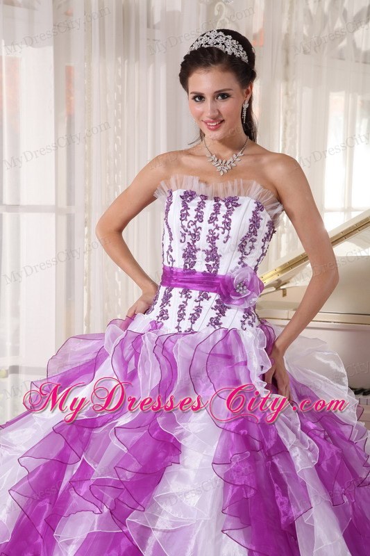 Strapless Colorful Organza Quinceanera Dress Beaded