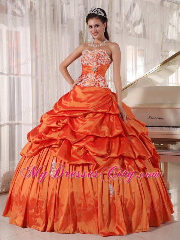 Orange Ruffled Taffeta Sweet 16 Dresses with Appliques