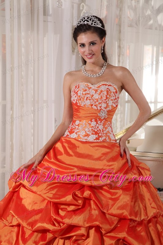 Orange Ruffled Taffeta Sweet 16 Dresses with Appliques