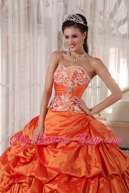 Orange Ruffled Taffeta Sweet 16 Dresses with Appliques