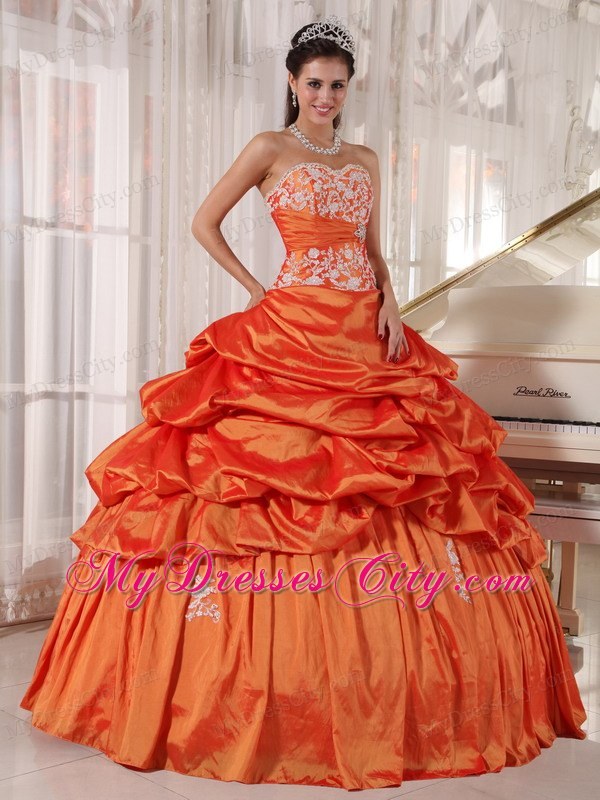 Orange Ruffled Taffeta Sweet 16 Dresses with Appliques