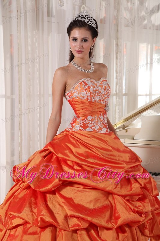 Orange Ruffled Taffeta Sweet 16 Dresses with Appliques