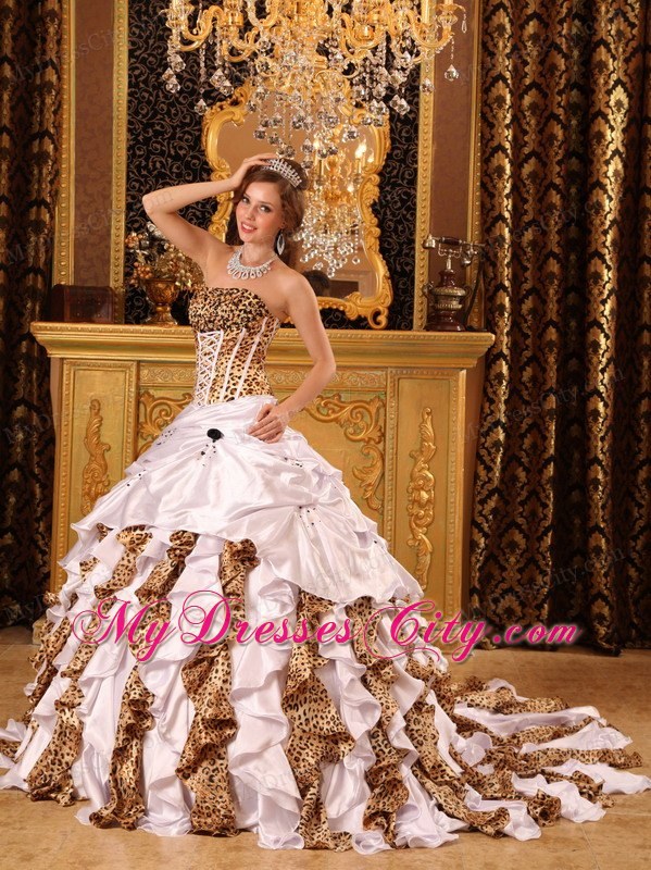 Gorgeous Strapless Brush Train Taffeta and Zebra Quinceanera Dress