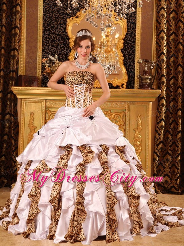 Gorgeous Strapless Brush Train Taffeta and Zebra Quinceanera Dress