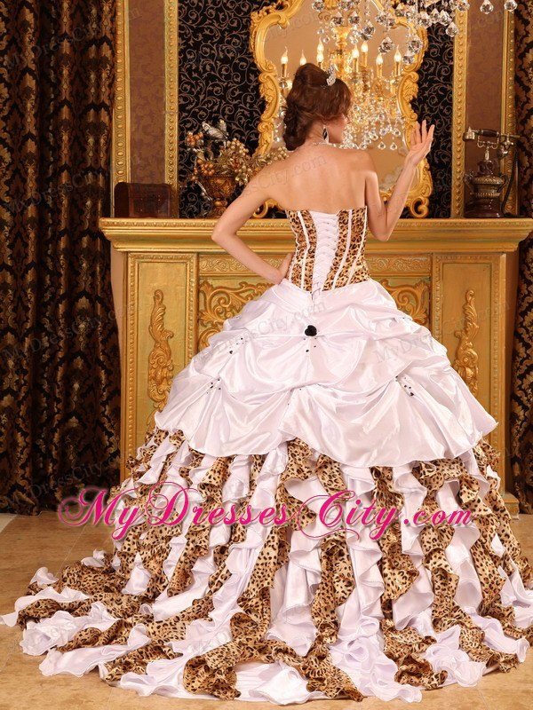 Gorgeous Strapless Brush Train Taffeta and Zebra Quinceanera Dress