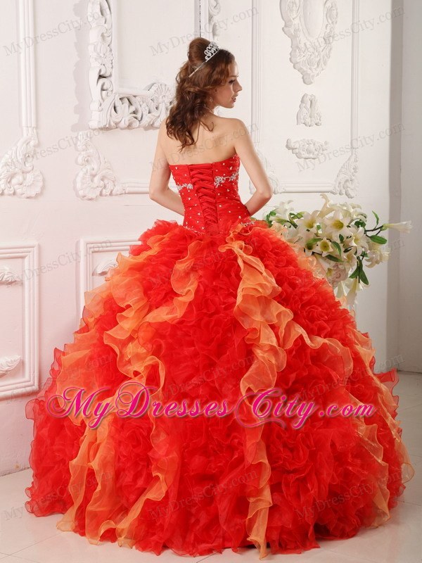 Red Sweetheart Organza Beading Quinceanera Dress with Ruffles