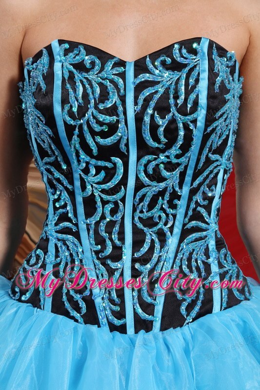 Aqua Blue Organza Embroidery with Beading Quinceanera Dress