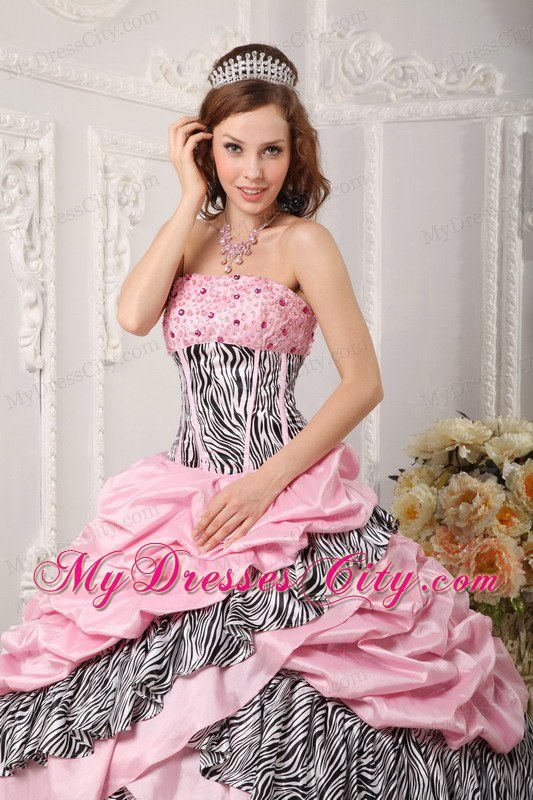 Romantic Taffeta and Zebra Beading Pink Quinceanera Dress