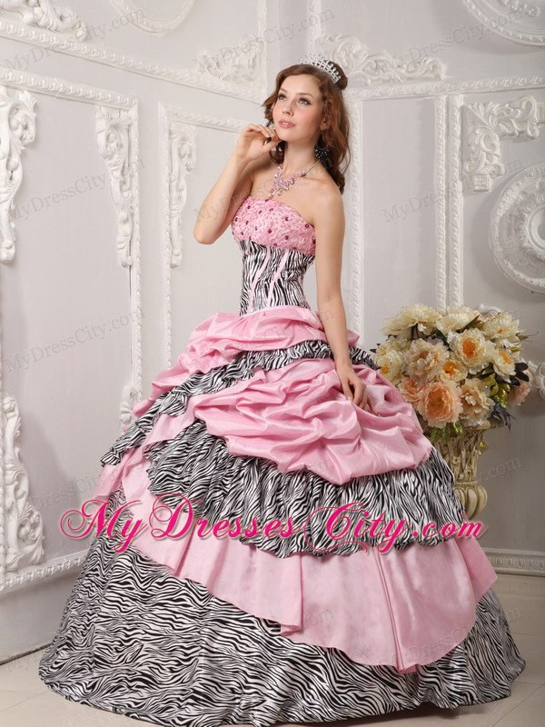 Romantic Taffeta and Zebra Beading Pink Quinceanera Dress