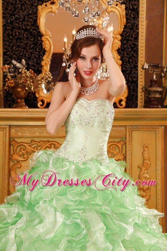 Apple Green Organza Beading and Ruffles Sweet Sixteen Dress