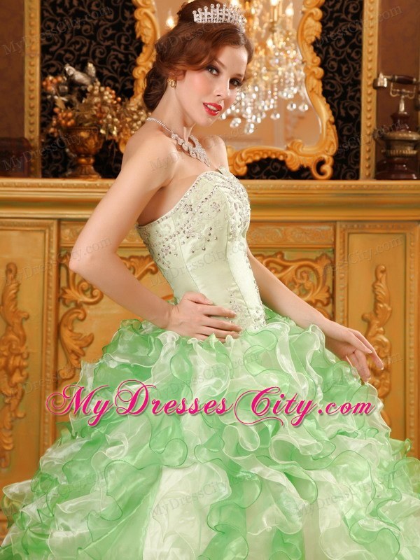 Apple Green Organza Beading and Ruffles Sweet Sixteen Dress