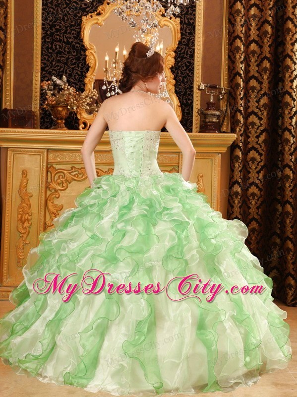 Apple Green Organza Beading and Ruffles Sweet Sixteen Dress