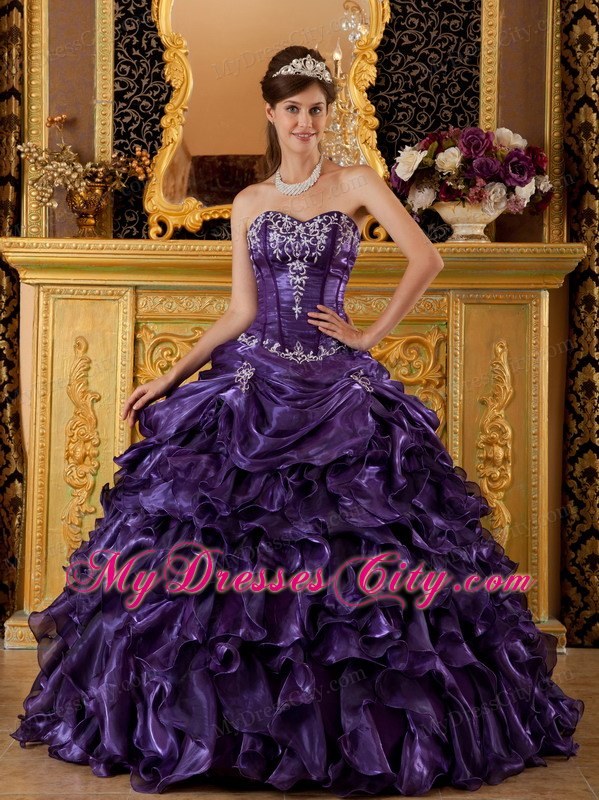 Purple Sweetheart Ruffled Quinceanera Dress in Organza Fabric