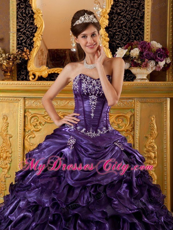 Purple Sweetheart Ruffled Quinceanera Dress in Organza Fabric