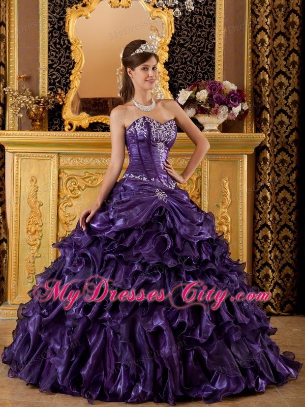 Purple Sweetheart Ruffled Quinceanera Dress in Organza Fabric