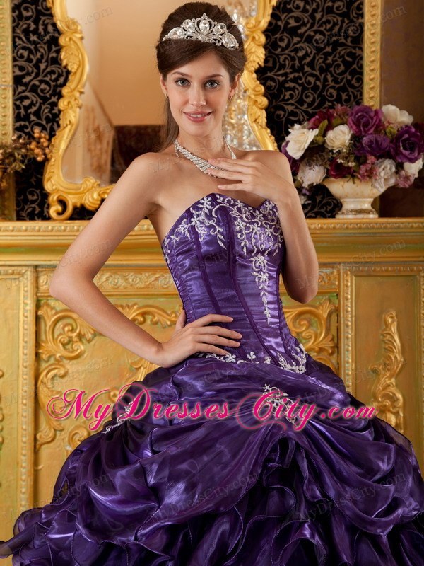 Purple Sweetheart Ruffled Quinceanera Dress in Organza Fabric