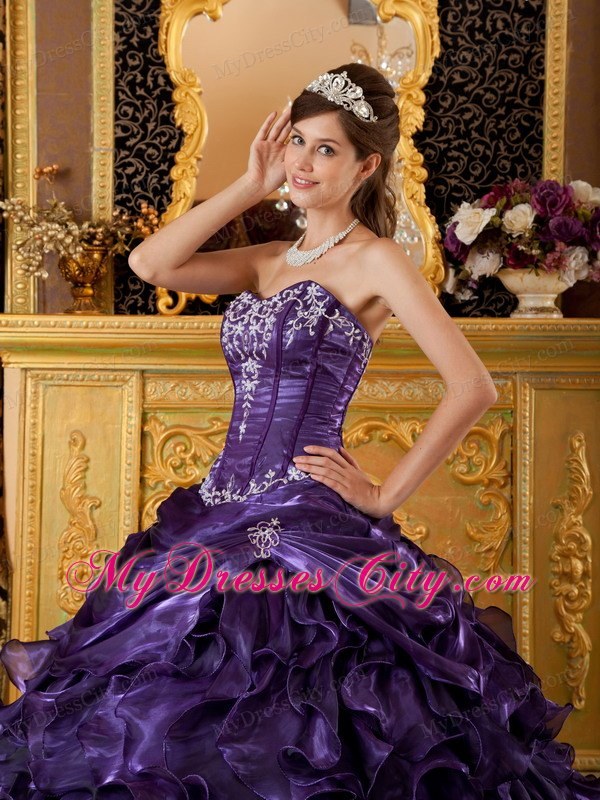 Purple Sweetheart Ruffled Quinceanera Dress in Organza Fabric